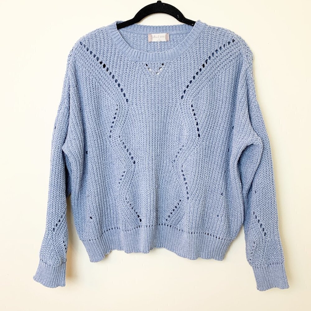 Altar'd State Slate Blue Crew Neck Cropped Chenille Sweater Small NEW